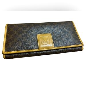 Celine Wallet Long Clasp Macadam Pattern Brown Leather